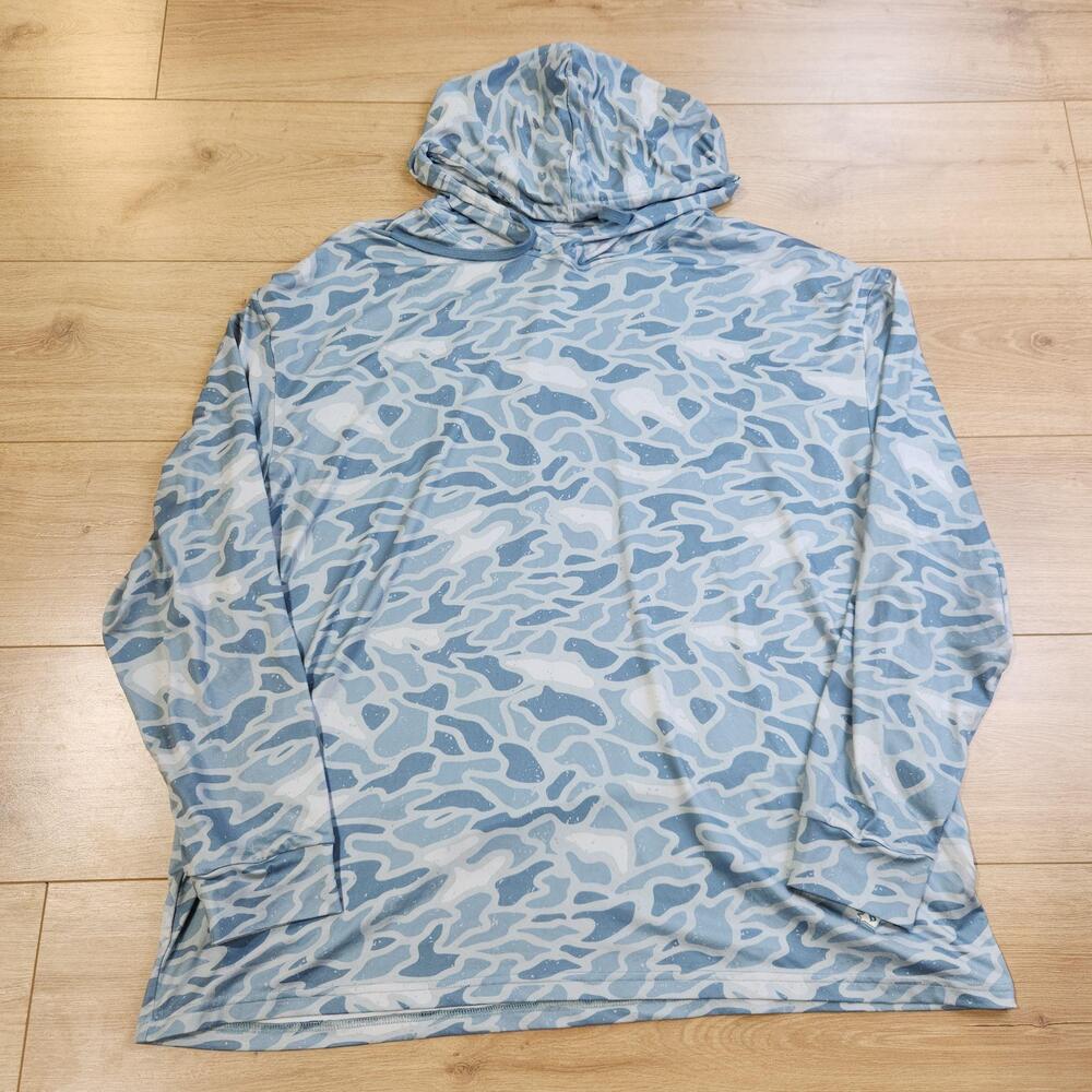 Burlebo Performance Hoodie Mens 2XL Blue Camo Long Sleeve Lightweight Fishing